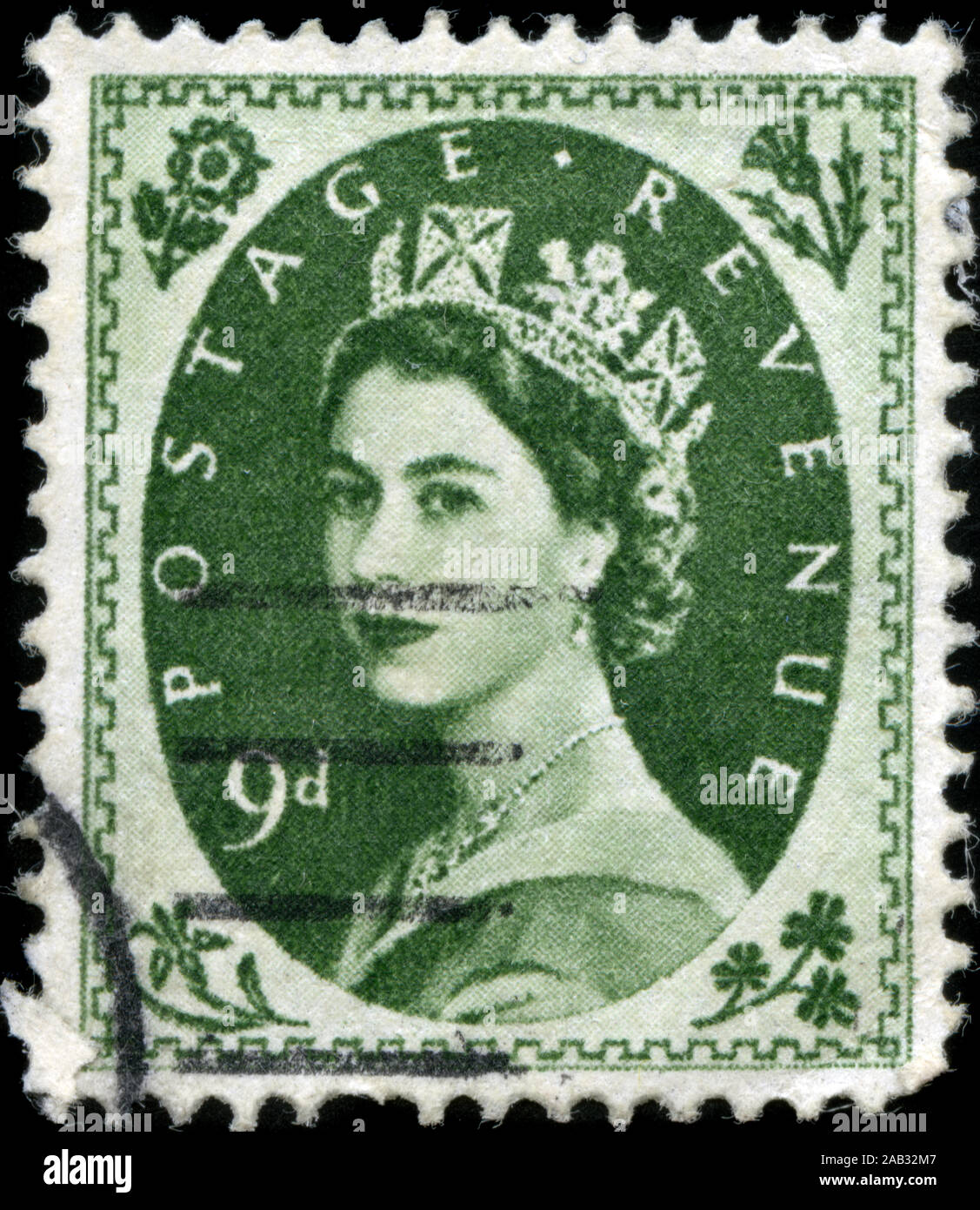 Poststempel Stempel aus dem Vereinigten Königreich von Großbritannien und Nordirland in die Queen Elizabeth II - Predecimal Wilding Serie Stockfoto