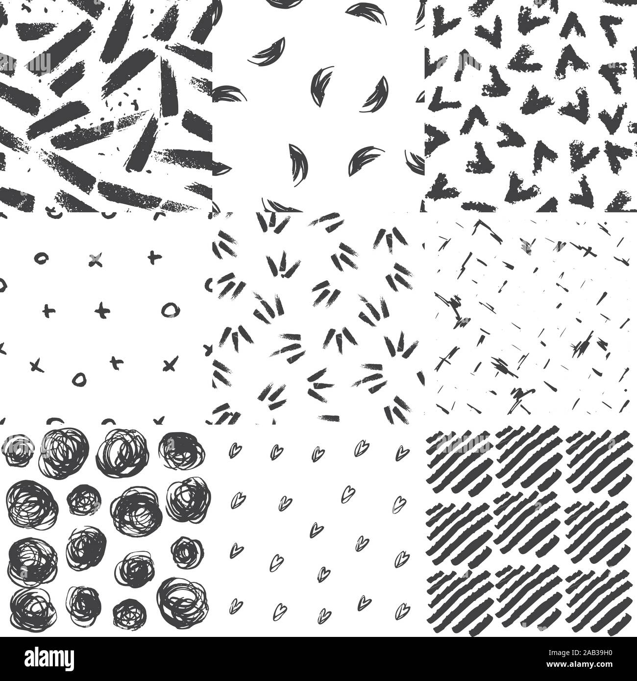 Dekorative nahtlose Muster mit handdrawn Formen. Von Hand bemalt grungy Tinte schwarz Chalk Doodles auf weißem Hintergrund. Trendy grunge endlose Textur für Stock Vektor