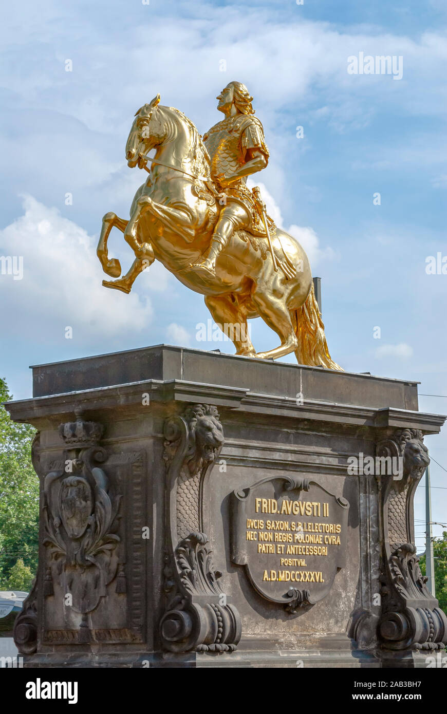 Goldener Reiter, goldenes Vergoldetes Reiterstandbild von König August dem Großen, Dresden, Deutschland Stockfoto
