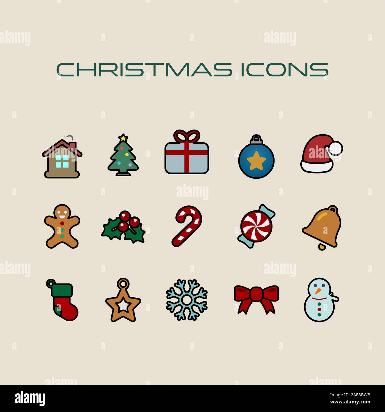 Weihnachten Icon Set einfache flache Stil Weihnachten Symbole. Stock Vektor