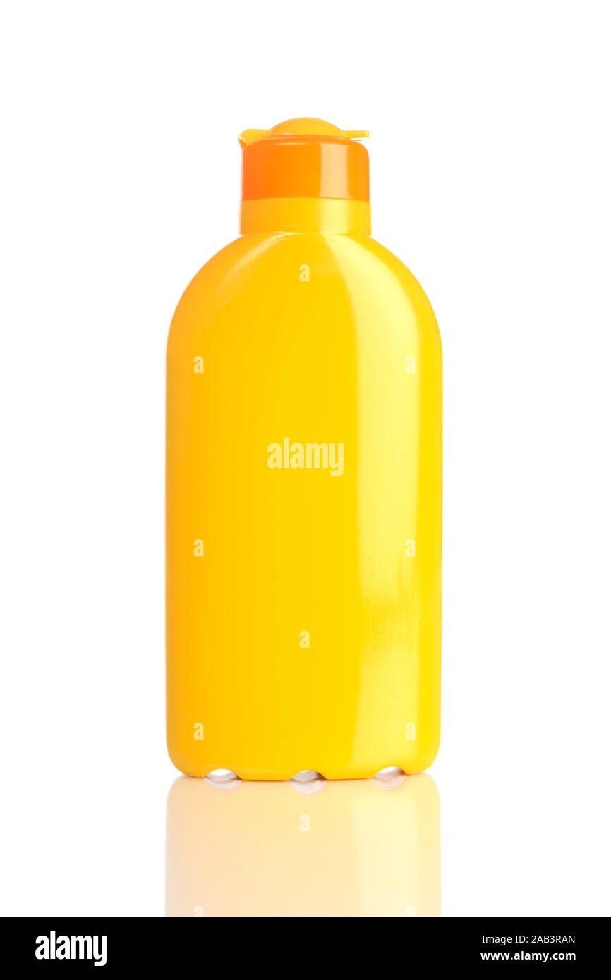 Flasche, Sonnenmilch Stockfoto
