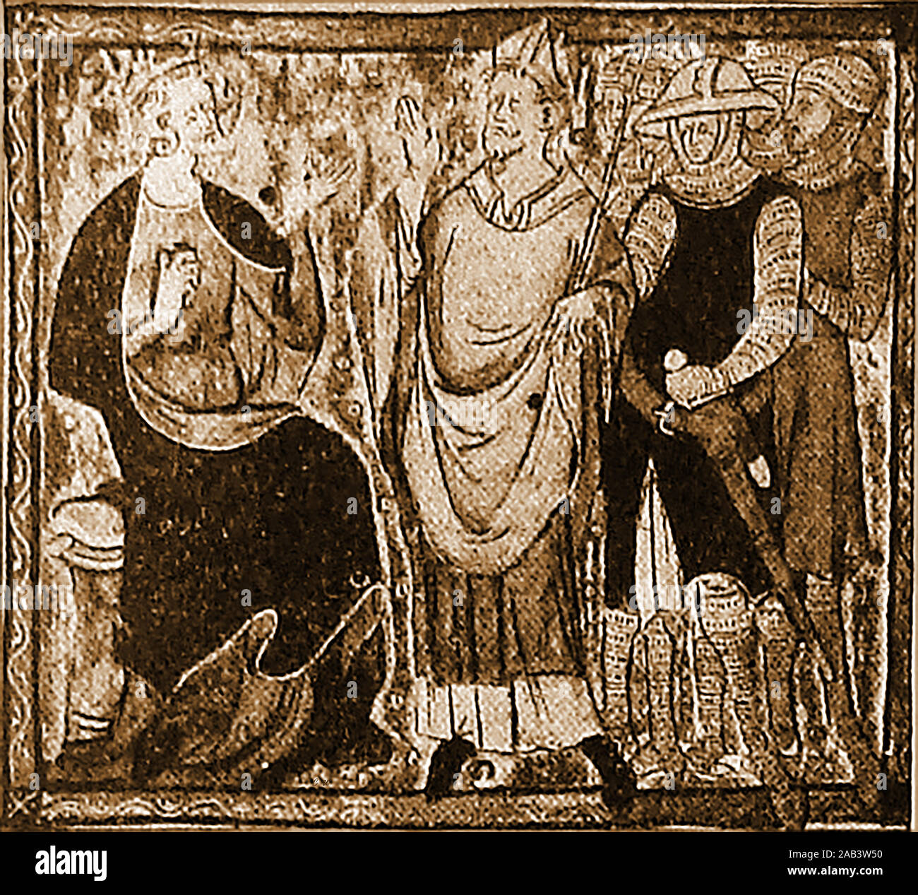 Eine alte Abbildung sagte zu dokumentieren eine Auseinandersetzung zwischen König Heinrich II. und Thomas Becket (auch bekannt als der heilige Thomas von Canterbury, Thomas von London und Thomas à Becket -1119-1170). Sie wurden in regelmäßigen Streit über die Rechte und Privilegien der Kirche schließlich zu seiner Ermordung von Männern des Königs in der Kathedrale von Canterbury. Stockfoto