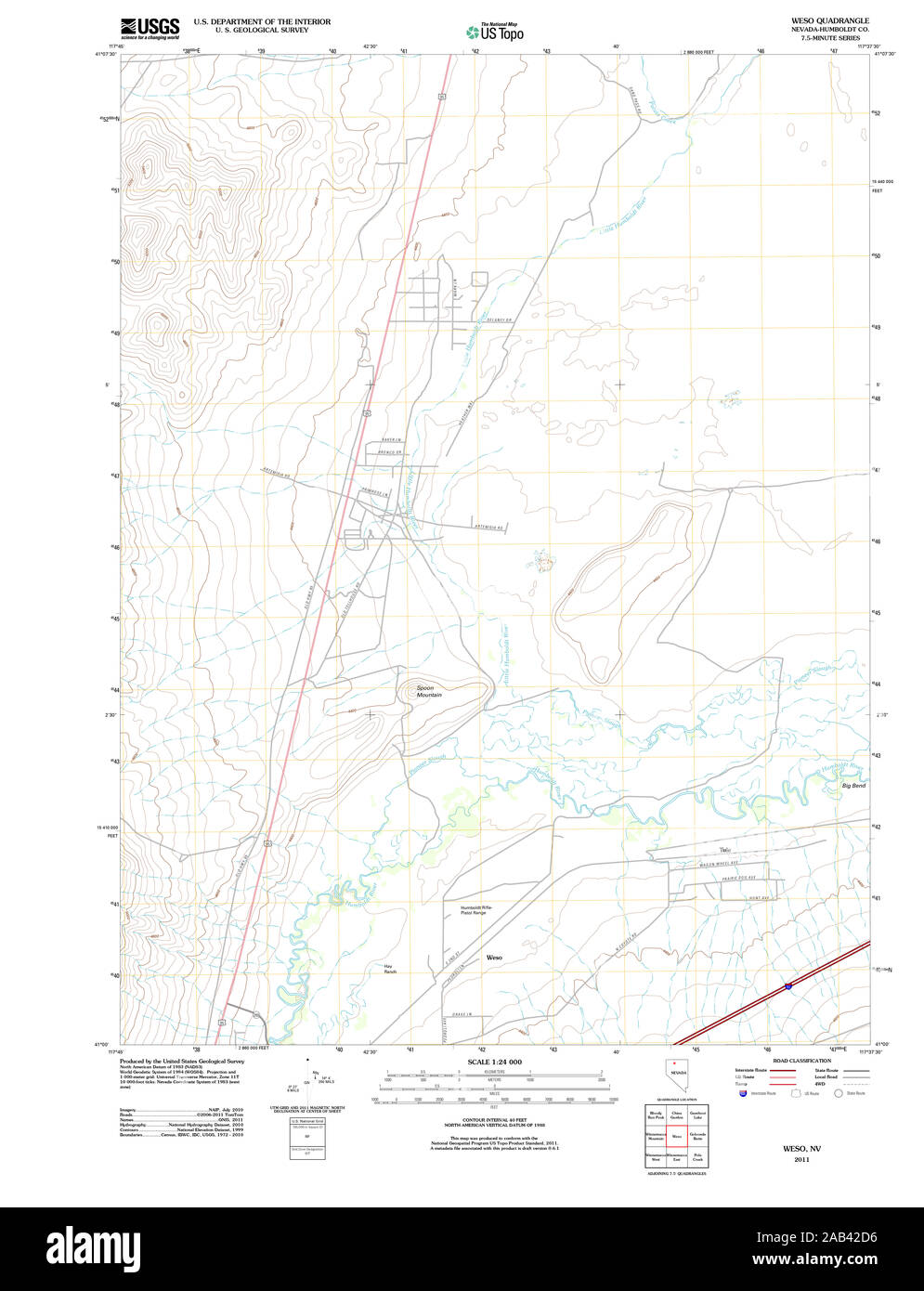 USGS TOPO Karte Nevada NV Weso 20111216 TM Wiederherstellung Stockfoto