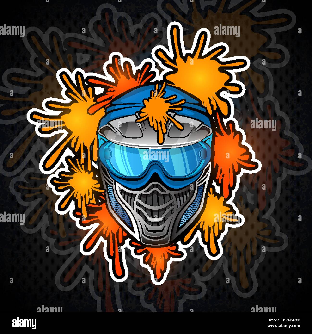 Paintball Emblem-Maske und Farbe kleckse und Spritzer Stock-Vektorgrafik -  Alamy