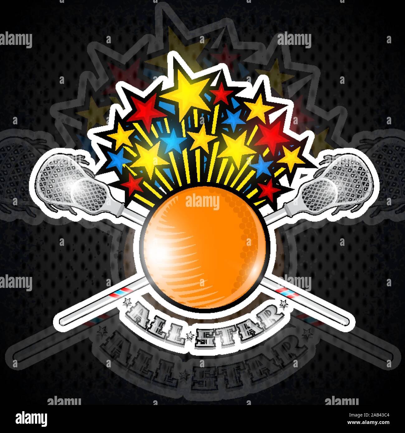 Fliegen Sterne von lacrosse Kugel mit gekreuzten lacrosse Stick in der Mitte der Abdeckung. Sport Logo für jedes Team oder Meisterschaft auf Weiß Stock Vektor
