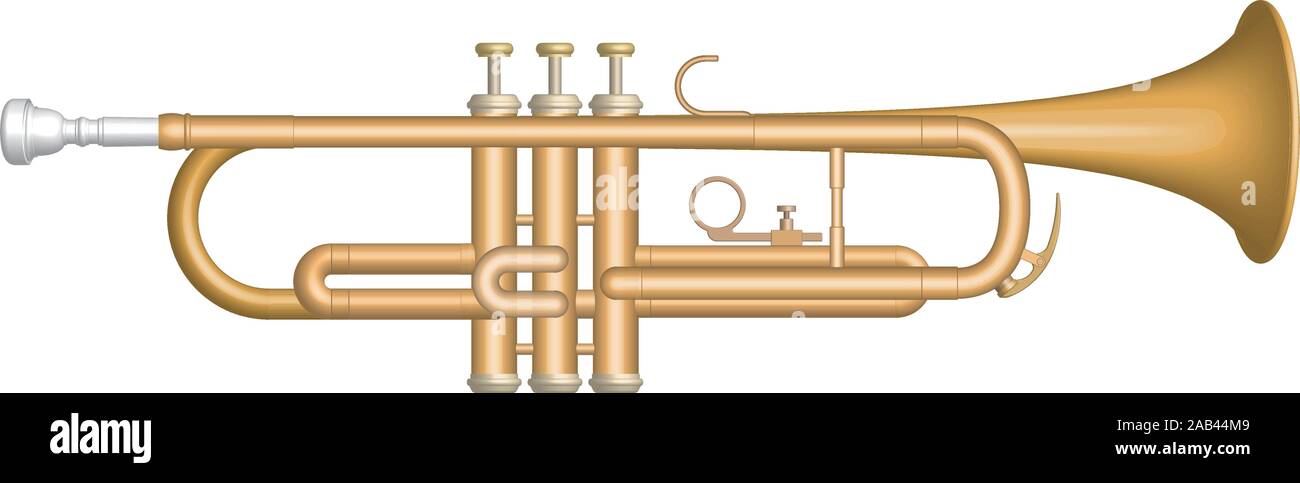 Trompete Symbole gesetzt. Blechblasinstrument. 3D-Effekt Vektor Stock Vektor