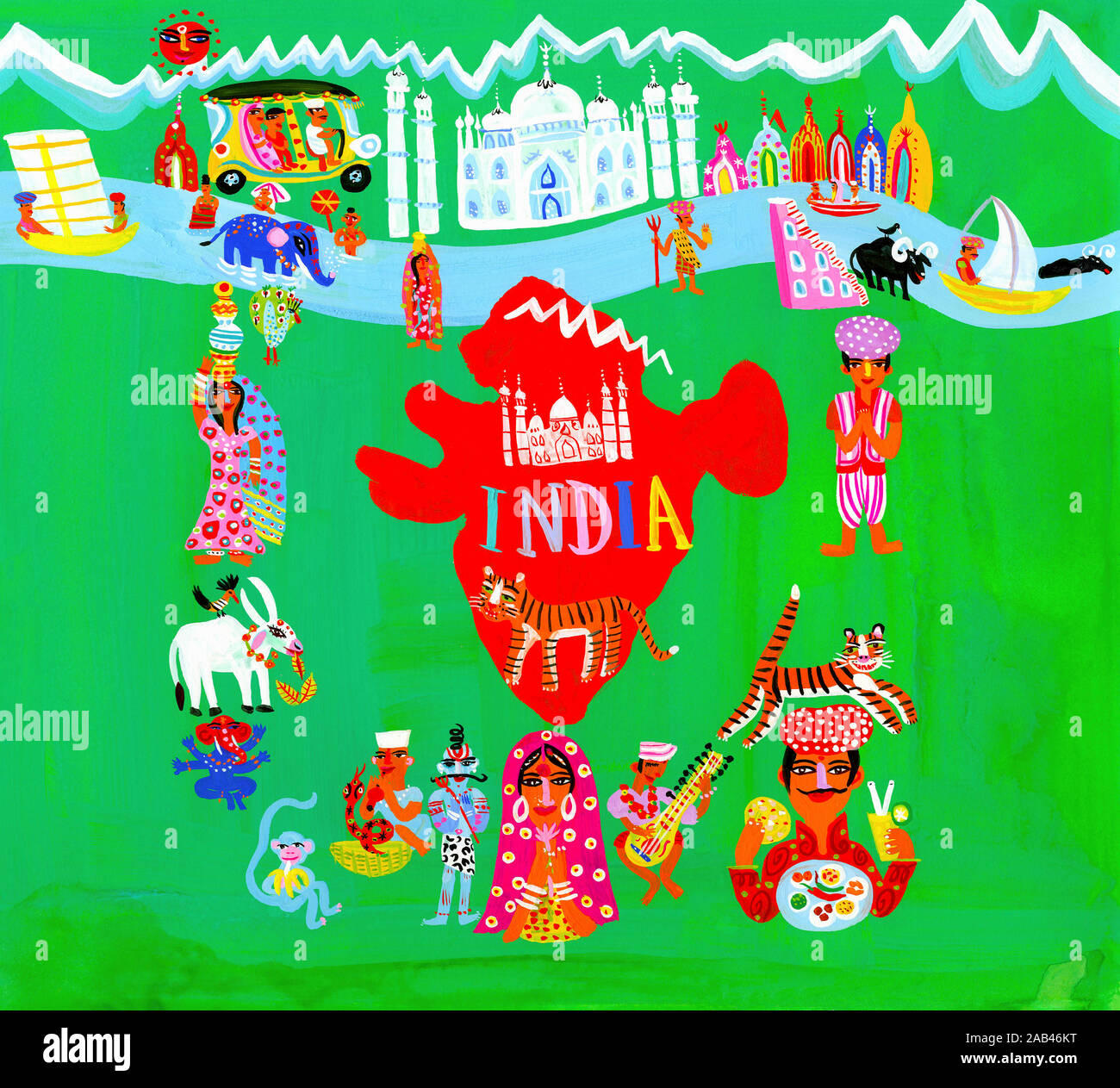 Landkarte von Indien, umgeben von indischen Bevölkerung und Kultur Stockfoto
