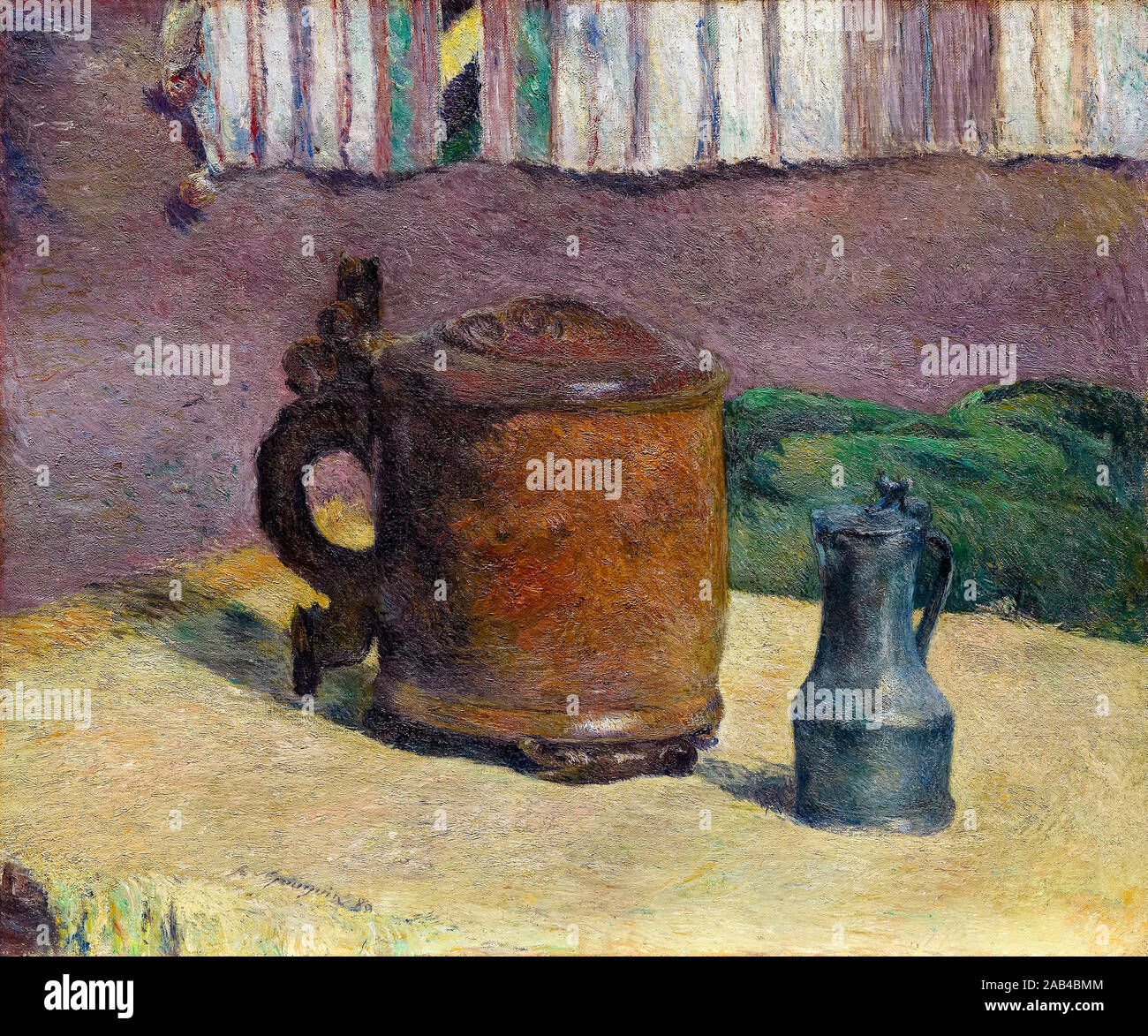 Paul Gauguin, Stillleben, Tankard, Holz und Metall Krug, Malerei, 1880 Stockfoto