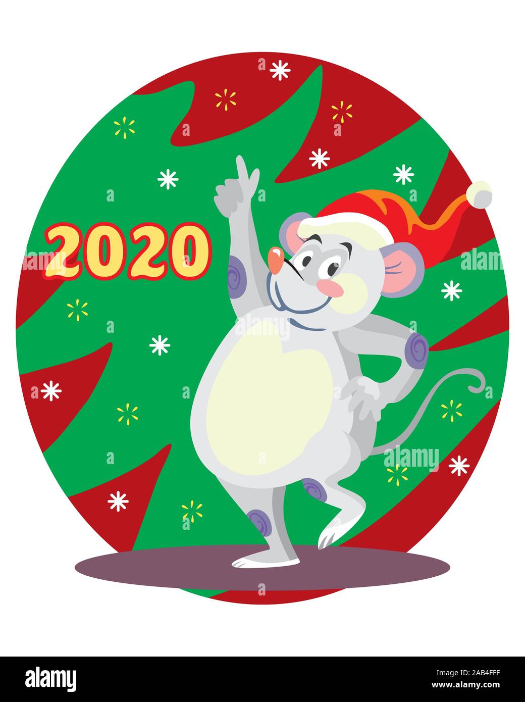Vector Illustration von niedlichen tanzen Maus Zeichen auf Hintergrund mit Weihnachtsbaum. Vektor cartoon Lager Abbildung. Winter Urlaub, Heiligabend Stock Vektor