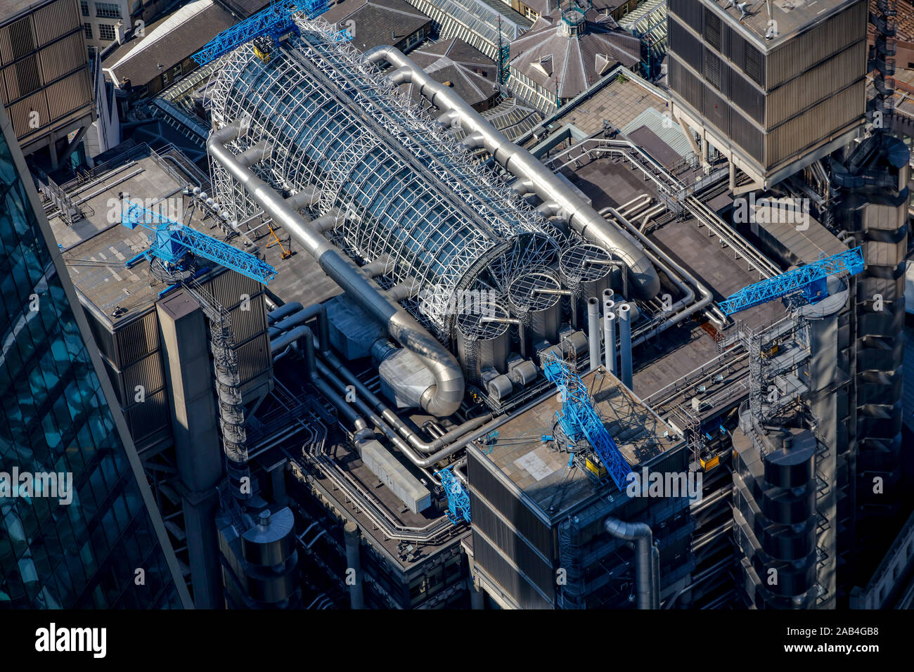Luftaufnahme des Lloyd's Building, London, Großbritannien Stockfoto