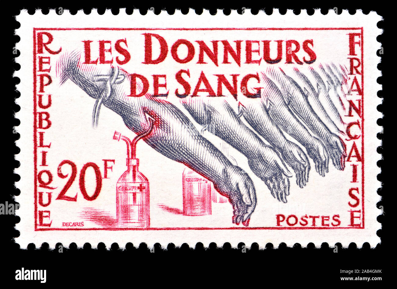 Französische Briefmarke (1959): Blutspender Stockfoto