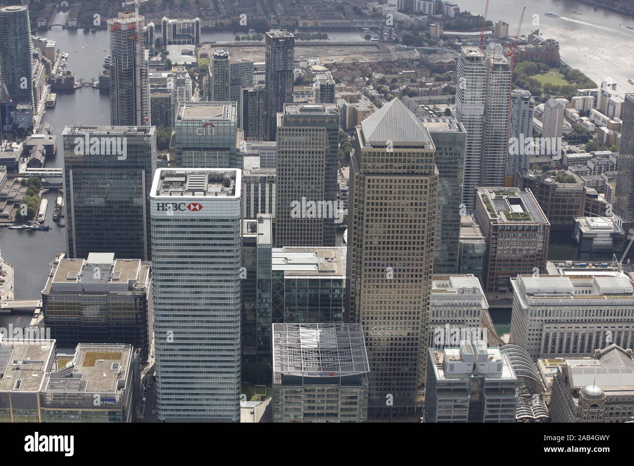 Luftaufnahme von Canary Wharf London Stockfoto