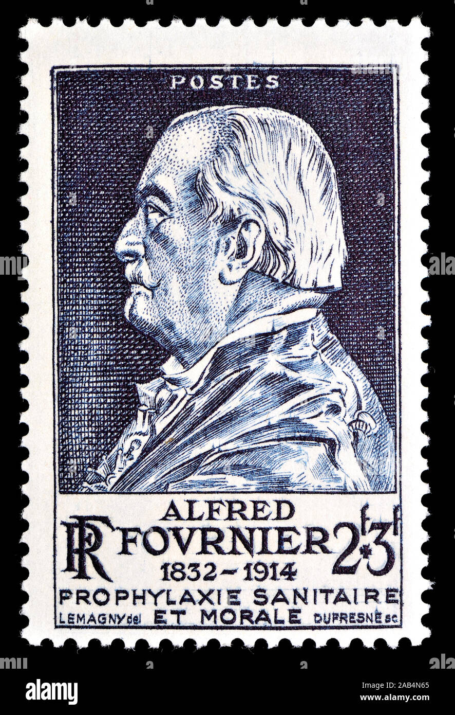 Französische Briefmarke (1947): Jean Alfred Fournier (1832 - 1914) Französische Dermatologe, der in der Studie von Geschlechtskrankheiten spezialisiert. Stockfoto