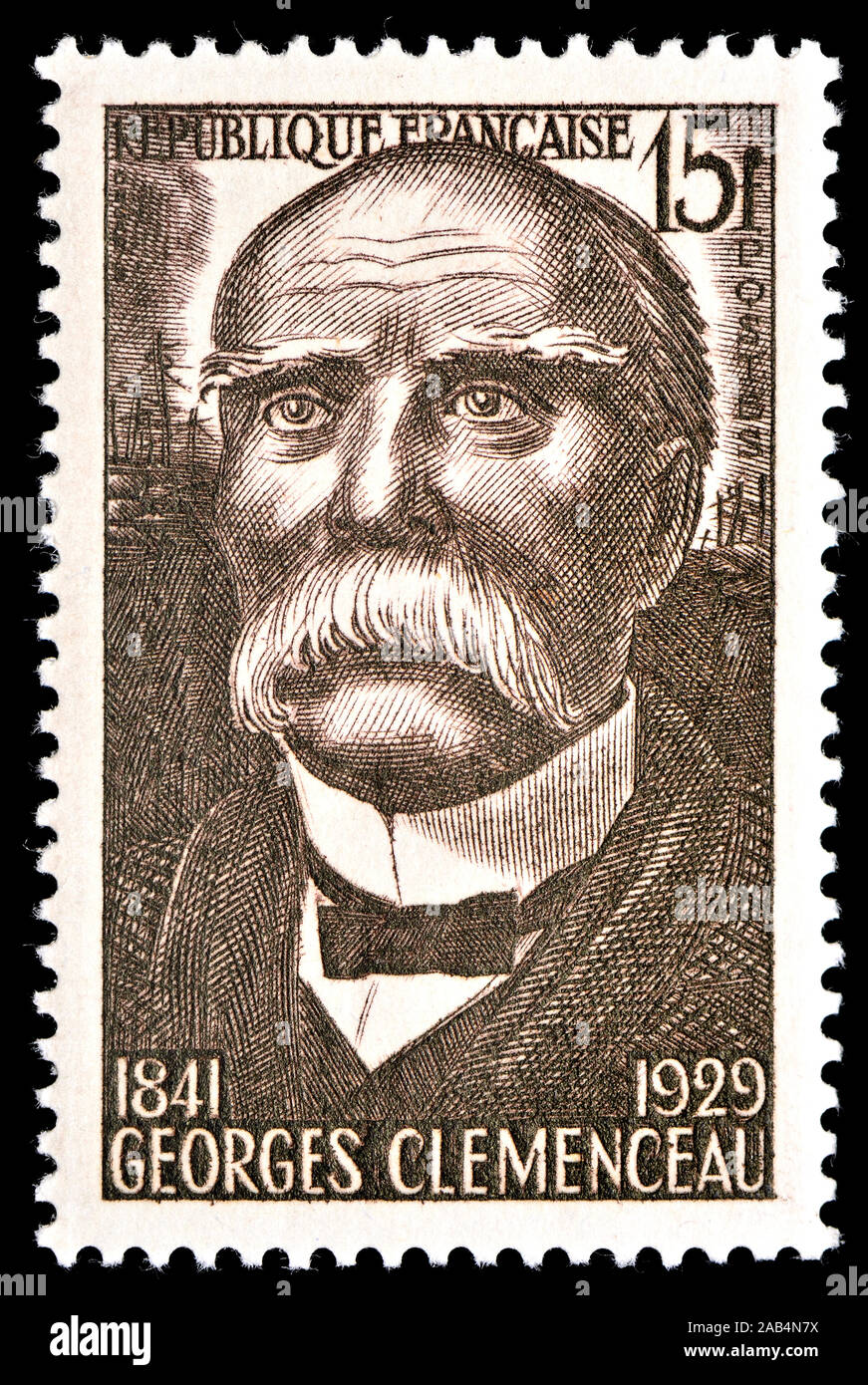 Französische Briefmarke (1951): Georges Eugène Benjamin Clemenceau (1841-1929), französischer Staatsmann und Premierminister von Frankreich während des Ersten Weltkrieges Stockfoto