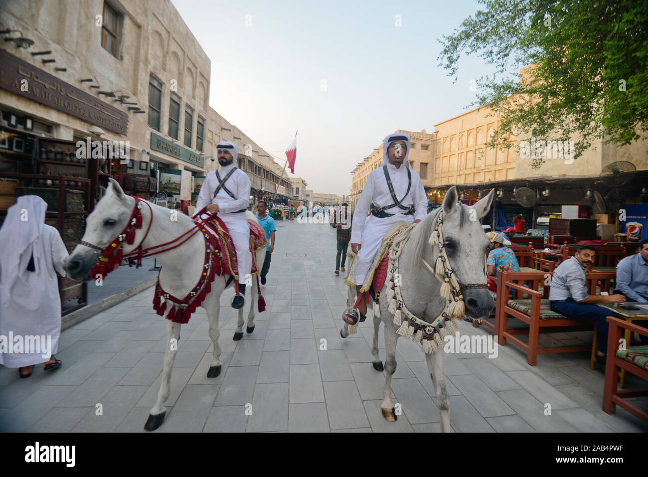 Arabische Pferde in Souq Waqif, Doha, Qatar Stockfoto