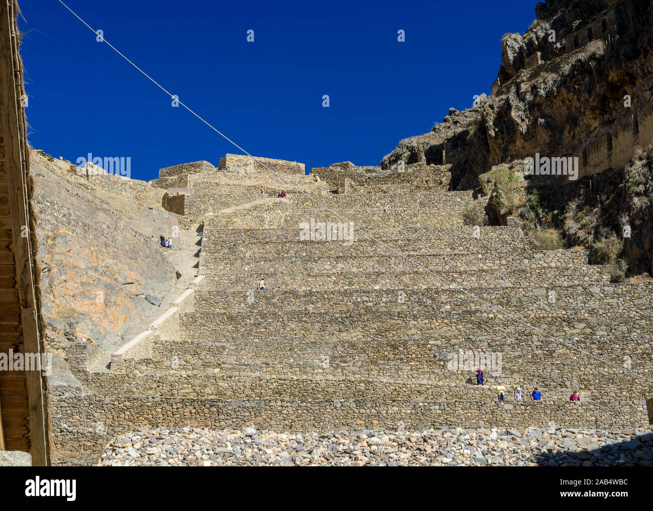 Ollantaytambo Inka Ruinen, eine massive Festung mit großen Stein Terrassen am Hang Stockfoto