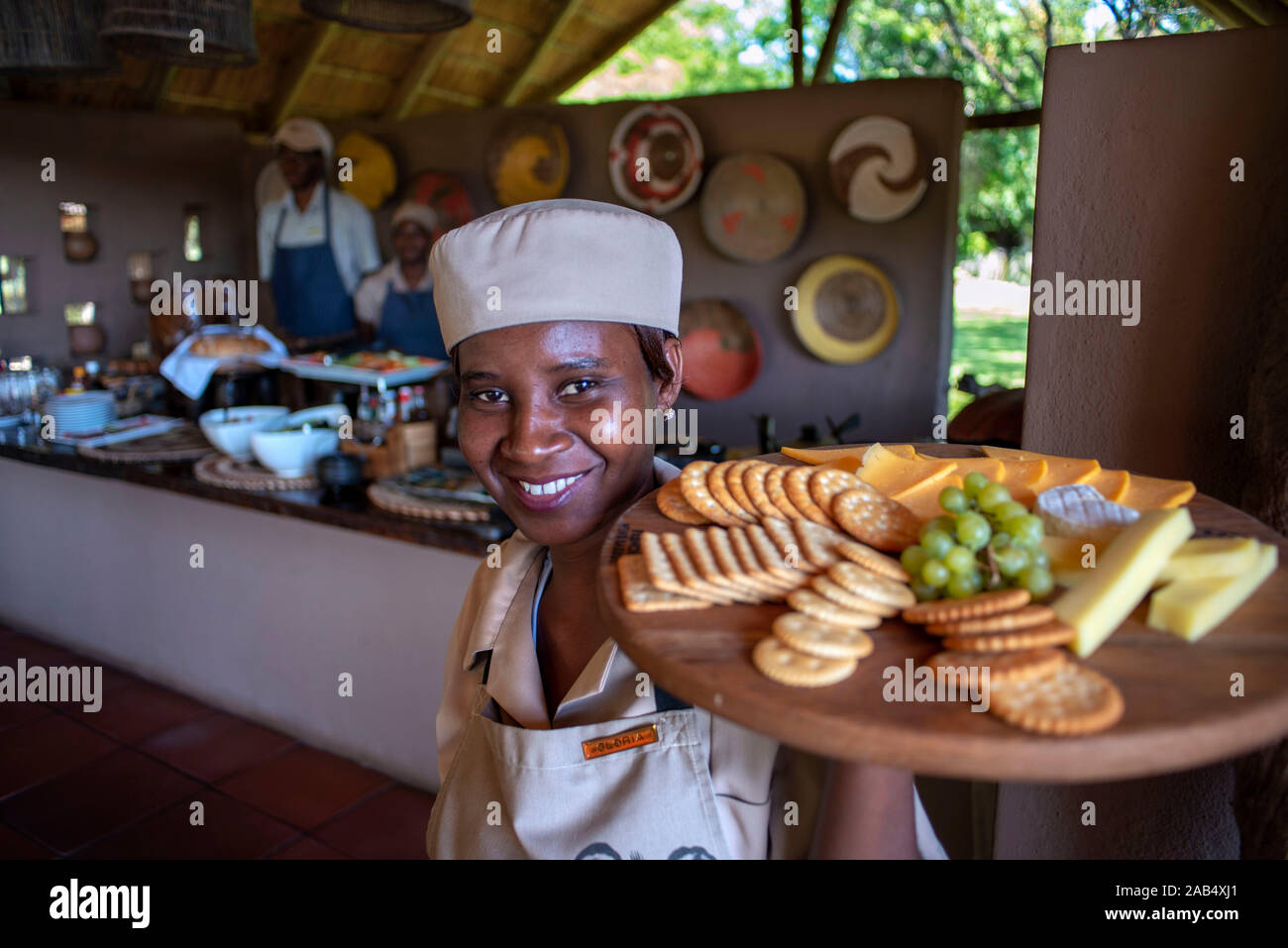Reestaurant in Mashatu Lounge Main Camp, Mashatu Game Reserve, Tuli Block, Botswana, Afrika Stockfoto