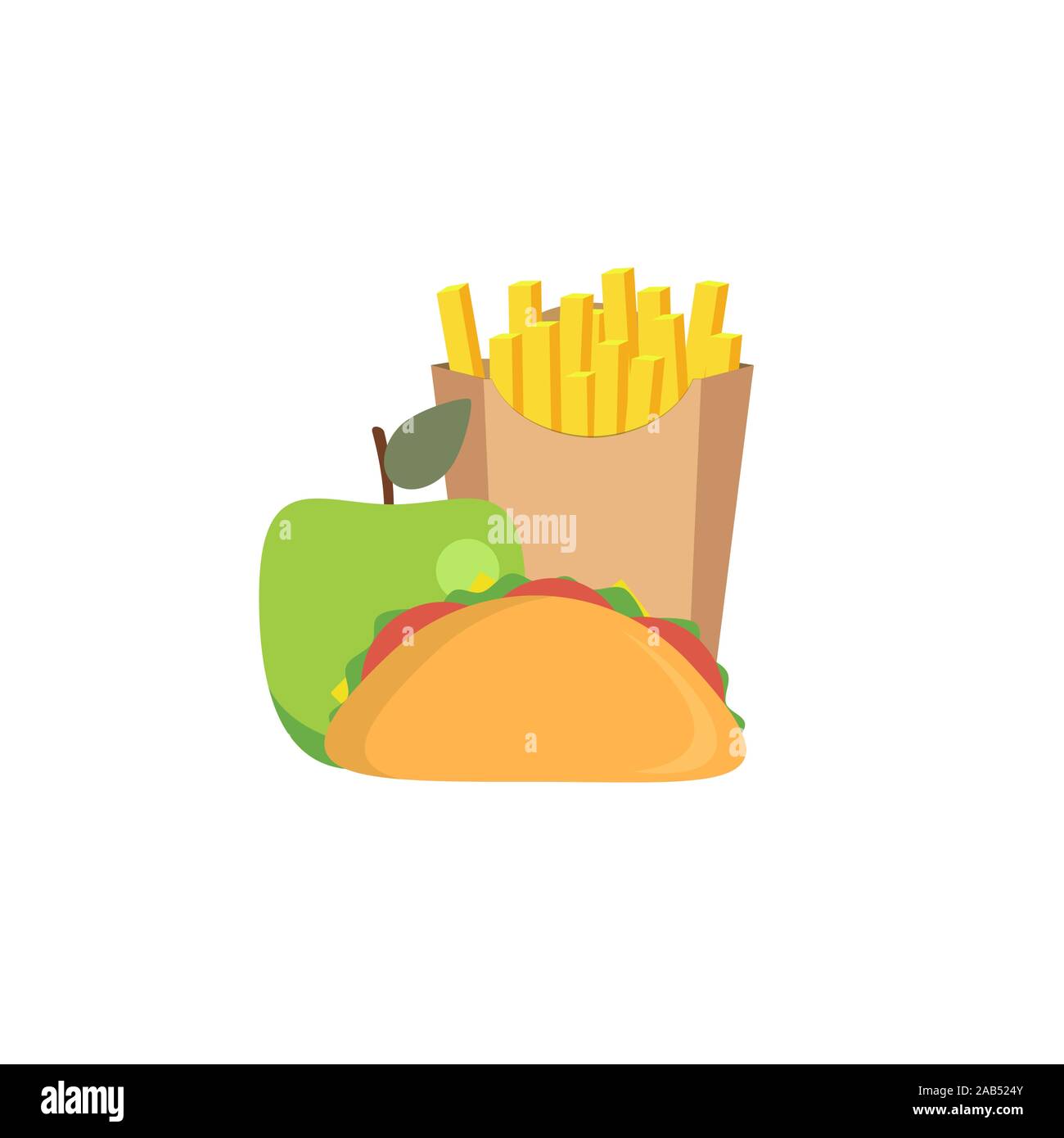 Mittagessen Icons, wie Pommes frites, Sandwiches und Apple Stock Vektor