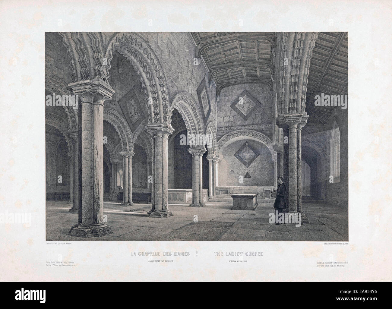 Innenraum der Dame Kapelle in der Kathedrale von Durham, Durham, England. Die Marienkapelle ist auch als die Galiläa Kapelle bekannt. Nach einer Arbeit aus dem Jahr 1850 von Louis Jules Arnout. Stockfoto