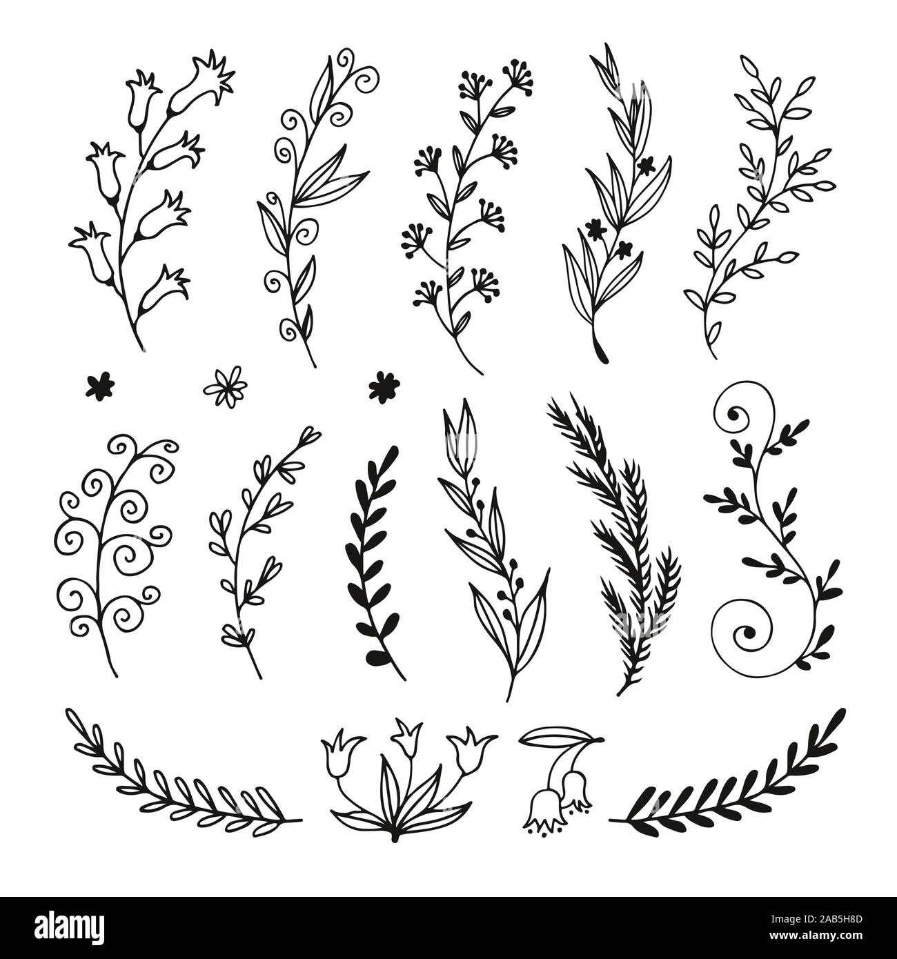Florale Doodle in Skizze style Set, Vektor Hand gezeichnet Botanische Illustration für dekorative Gestaltung Stock Vektor