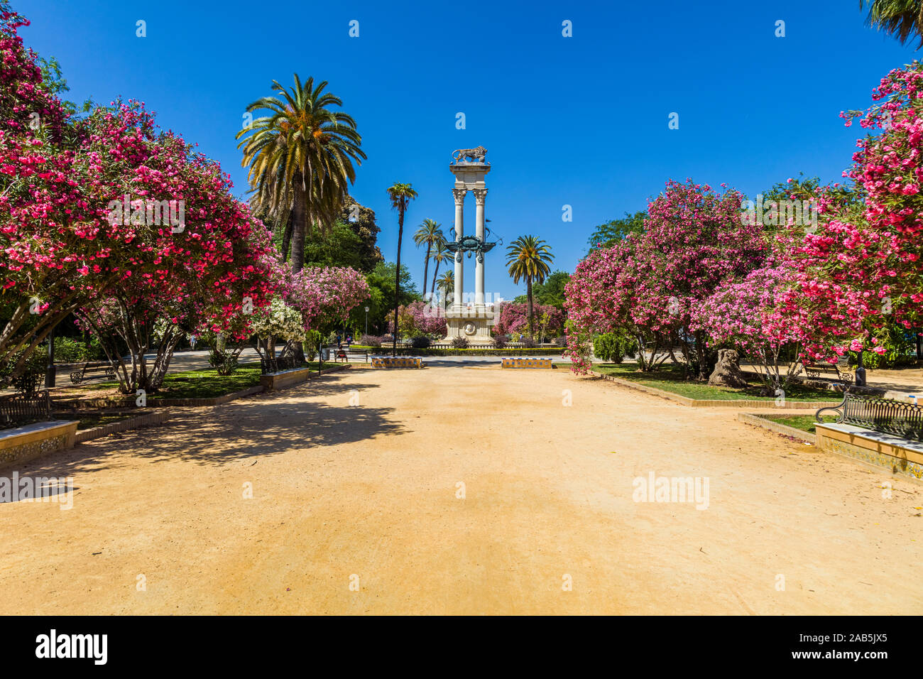 Christopher Columbus Monument, das sich in der Jardines de Murillo in Sevilla, Andalusien, Spanien, Europa. Stockfoto