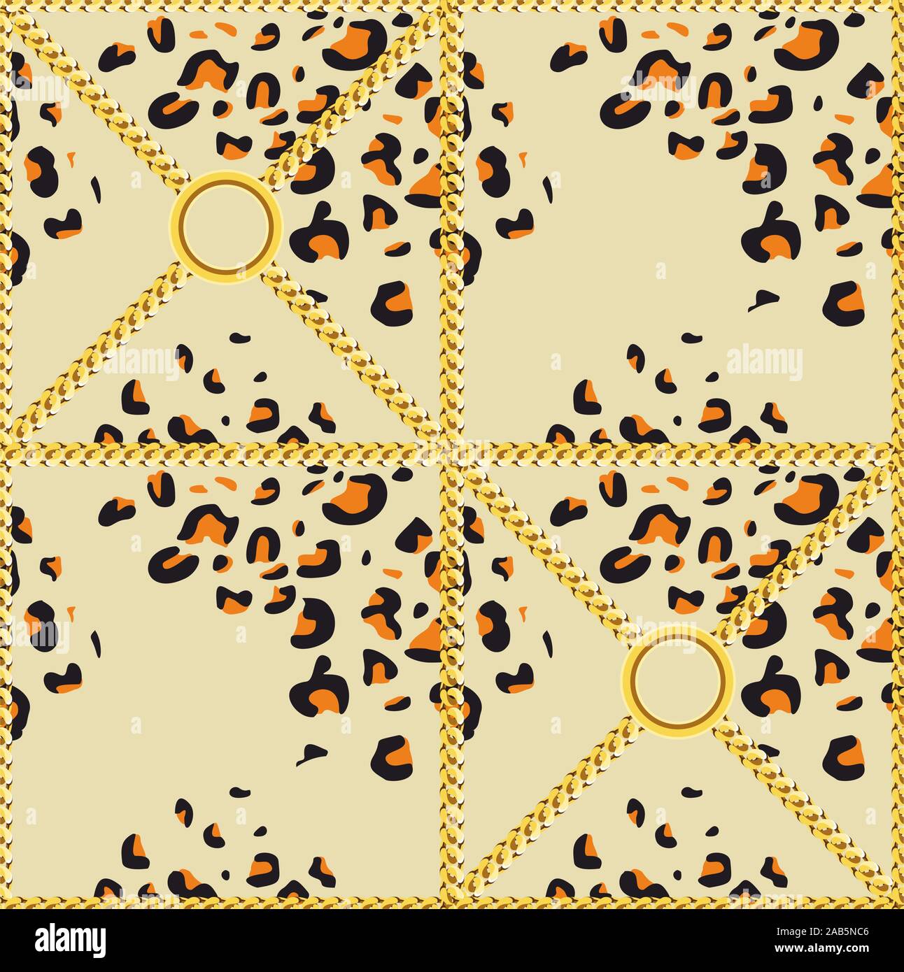 Leopard skin Muster mit goldenen Ketten. Luxus Design Print für Gewebe. - Vektor Stock Vektor