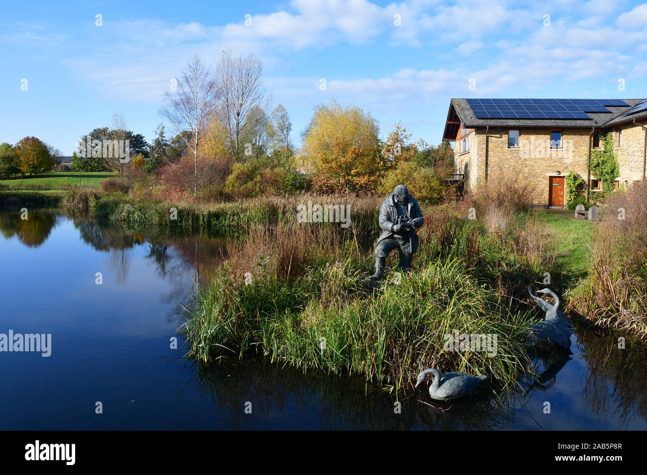 Peter Scott Statue vor dem Eingang zu WWT London Wetland Centre, Queen Elizabeth's Walk, London, SW13, Großbritannien Stockfoto