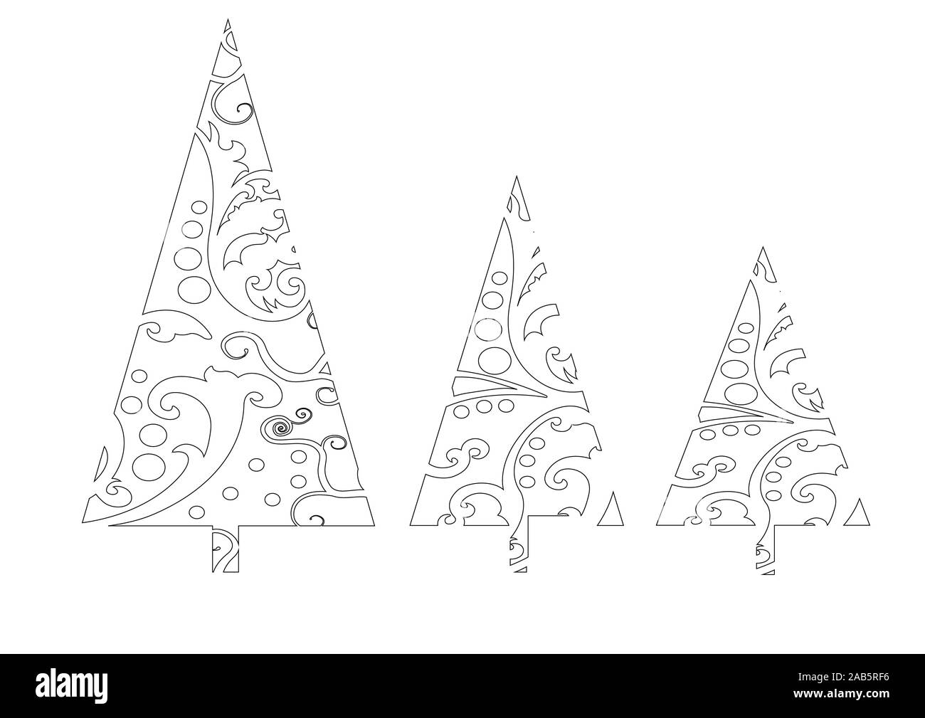 Drei schöne neue Jahr Bäume in verschiedenen Größen mit Kugeln Stockfoto