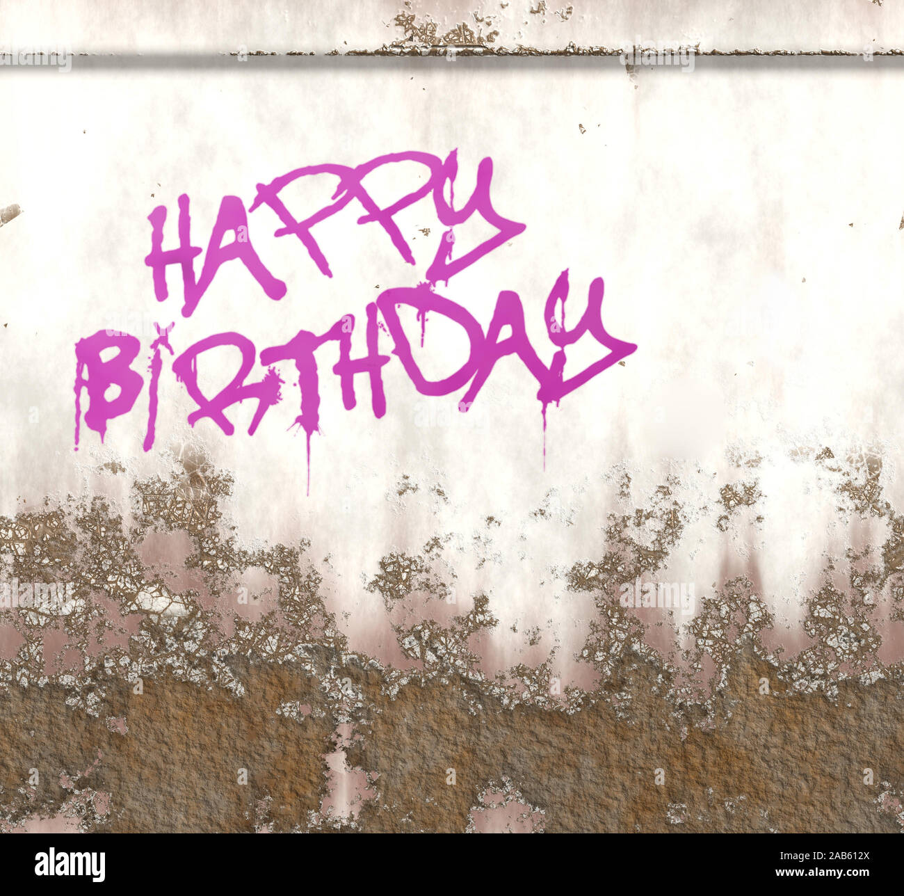 Ein Beispiel für eine Happy birthday Graffiti auf eine rostige Metallplatte Stockfoto