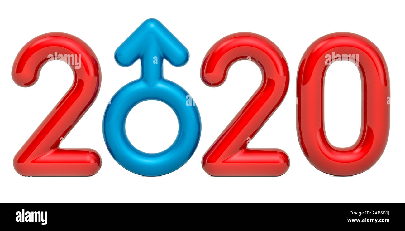 2020 mit Geschlecht männlich Symbol, 3D-Rendering Stockfoto