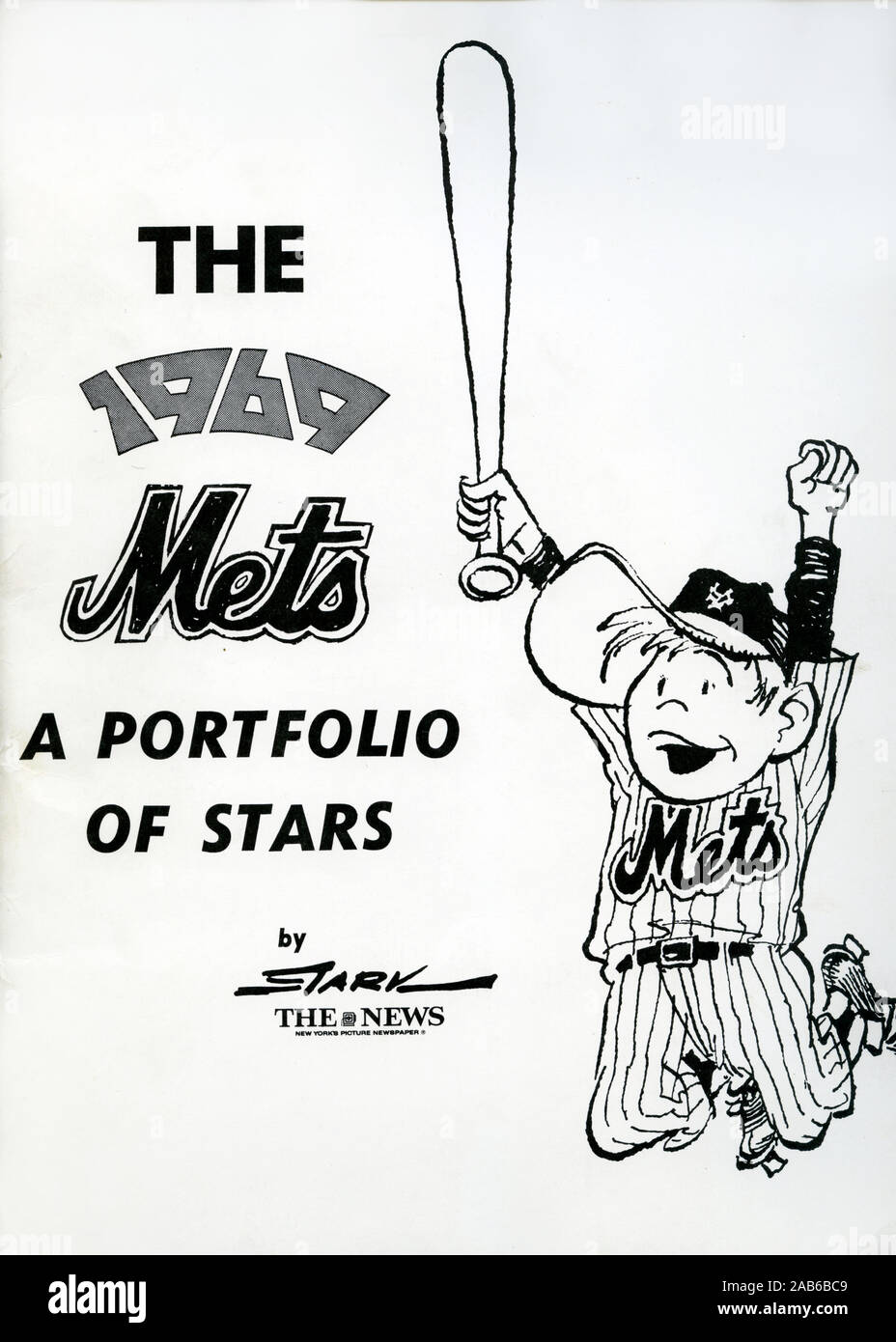 Portfolio bei schwarzen und weißen Kohlezeichnungen reproduziert als Souvenir Porträts der 1969 New York Mets Team, dass die World Series von Künstler Stark gewonnen und veröffentlicht als Souvenir Portfolio durch die Nachrichten von New York. Stockfoto