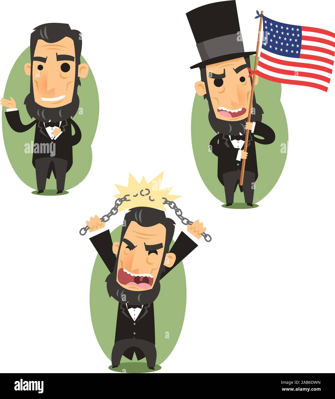 Abraham Lincoln Regierung Abolitionist Freiheit Präsident der Vereinigten Staaten von Amerika, Vektor-Illustration-Cartoon. Stock Vektor