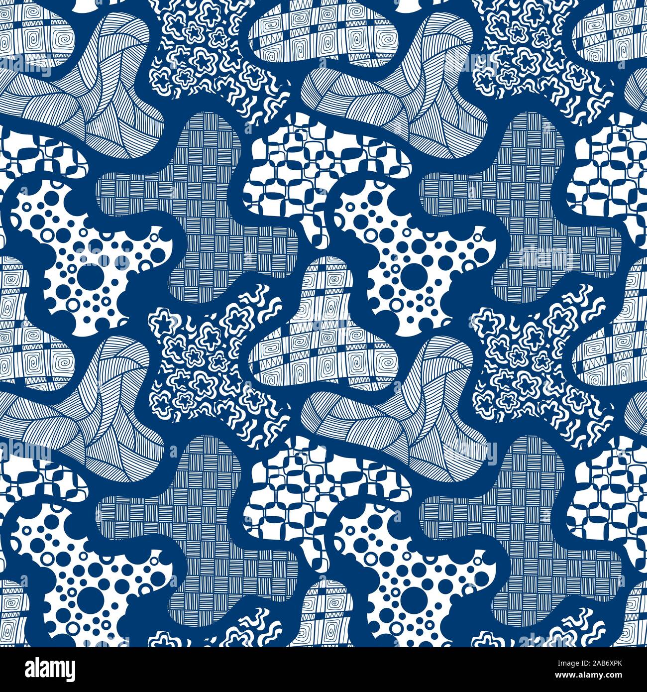 Vektor nahtlose Muster abstrakte zentangle Stil auf Marine blauen Hintergrund. Stock Vektor