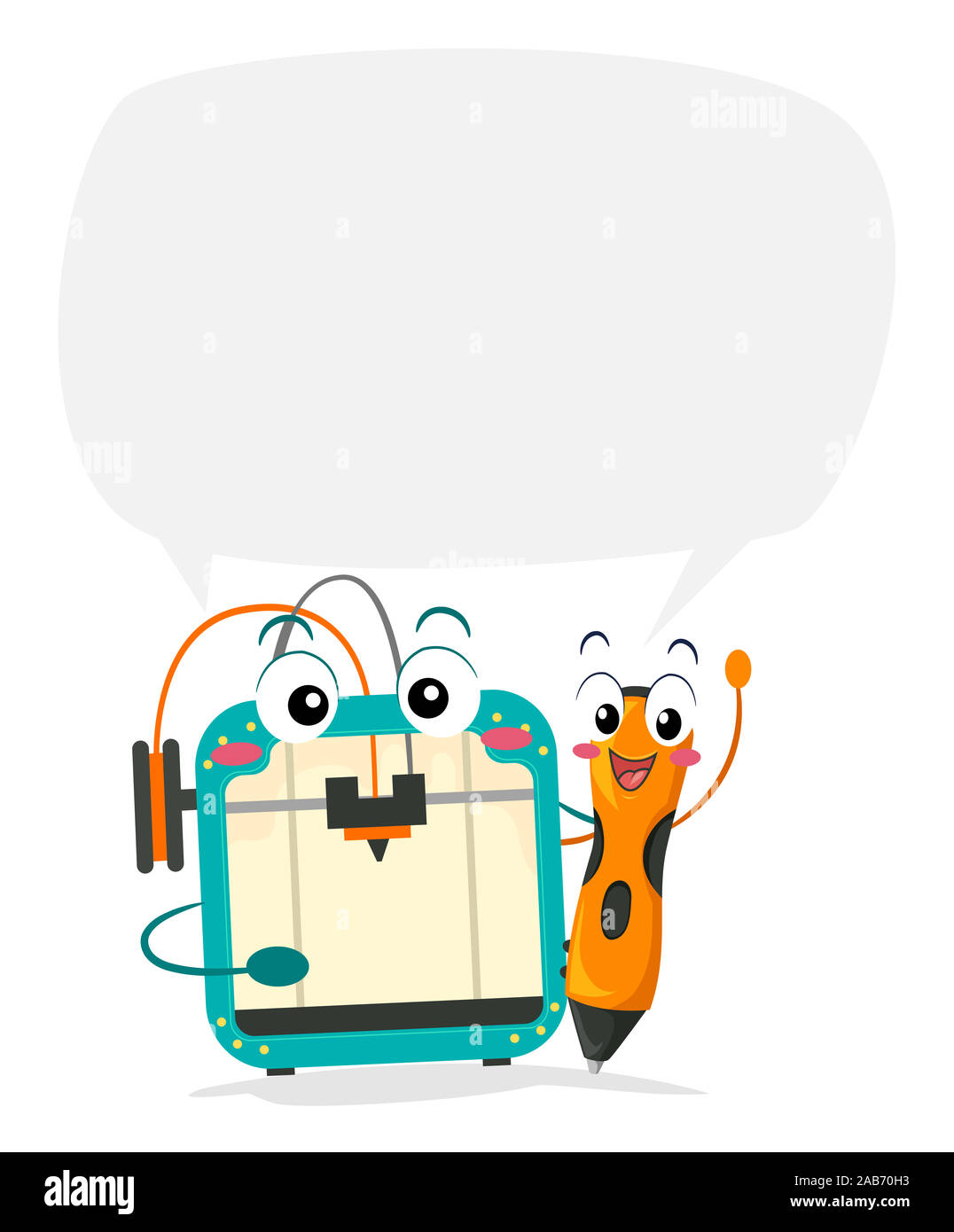 Abbildung: Ein 3D-Drucker 3D-Pen im Gespräch mit leeren Sprechblase Stockfoto