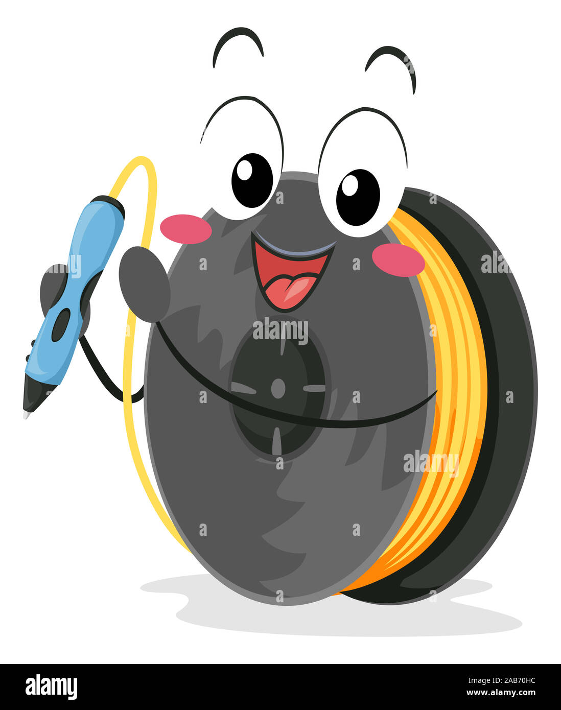 Darstellung eines 3D-Pen Filament Maskottchen, die eine 3D-Pen und lächelnd Stockfoto