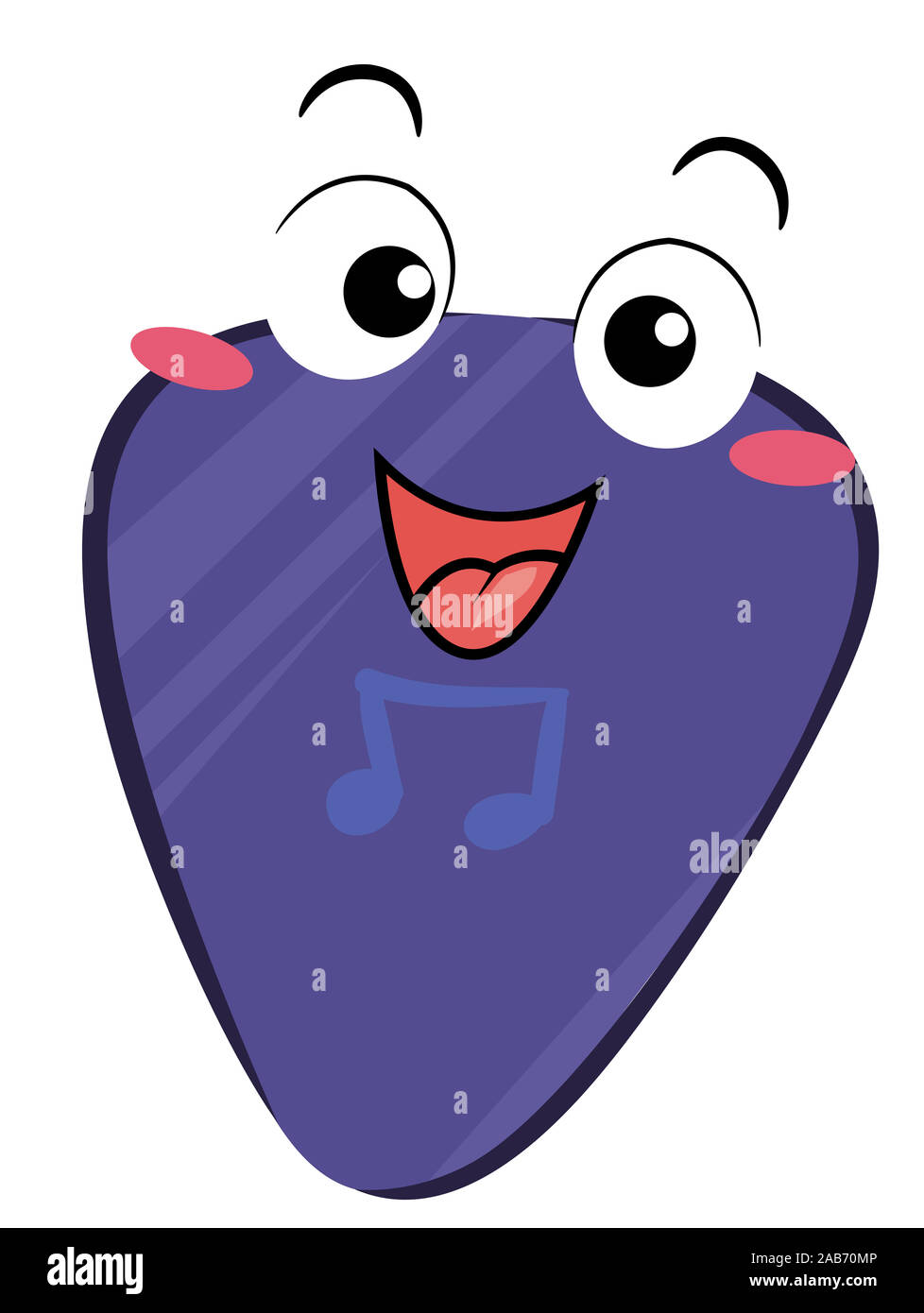 Abbildung: eine Gitarre Pick Maskottchen lächelnd mit Noten, die auf ihm gedruckt Stockfoto