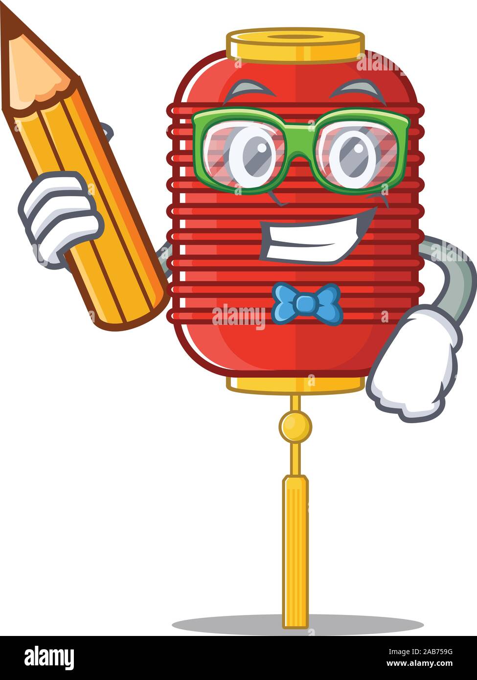 Cool smart Student chinesische Laterne Charakter holding Bleistift Stock Vektor