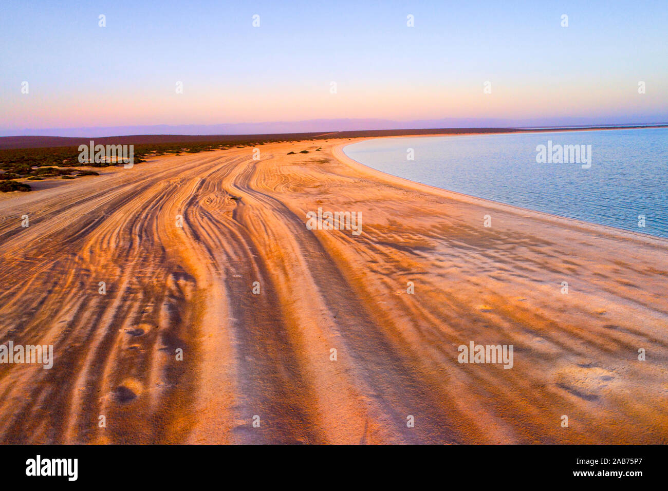Am frühen Morgen Sonnenlicht auf Shell Beach World Heritage Area, Peron Halbinsel im Nordwesten von Australien, Westaustralien Stockfoto