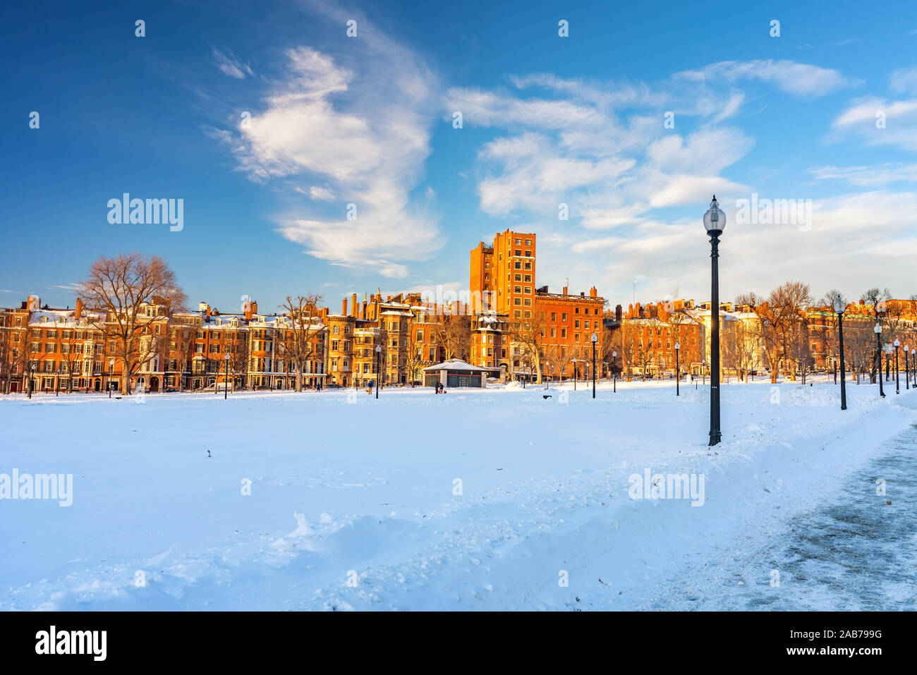 Boston Public Garden im Winter Stockfoto