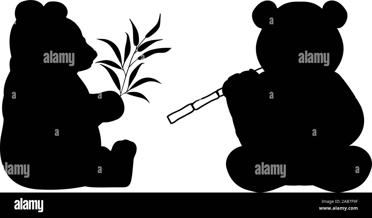 Silhouette von zwei pandas. Bambus tragen. Seltene geschützte Tier. Vektor Illustrator Stock Vektor