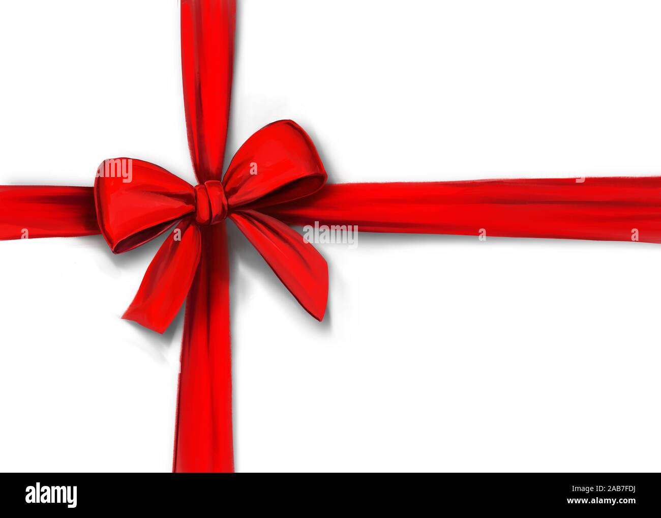 Red Ribbon mit Bogen auf weißem Hintergrund, Geschenkpapier, Art Illustration mit Aquarellfarben gemalt. Stockfoto