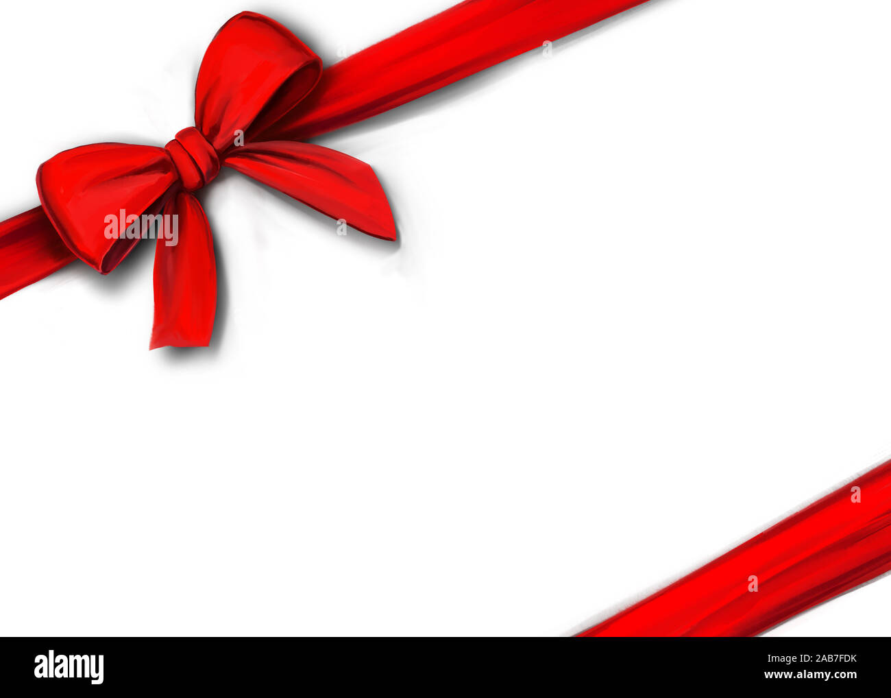 Red Ribbon mit Bogen auf weißem Hintergrund, Geschenkpapier, Art Illustration mit Aquarellfarben gemalt. Stockfoto