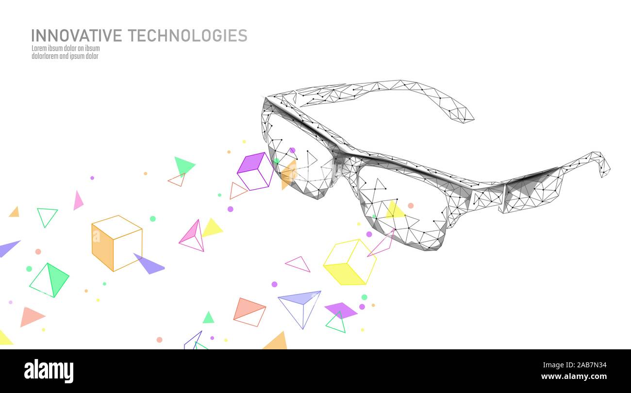 Virtual augmented reality Brille Low Poly. Innovation Media Entertainment polygonalen Konzept. Technologie Web Connection Cinema 3D Vector Illustration Stock Vektor