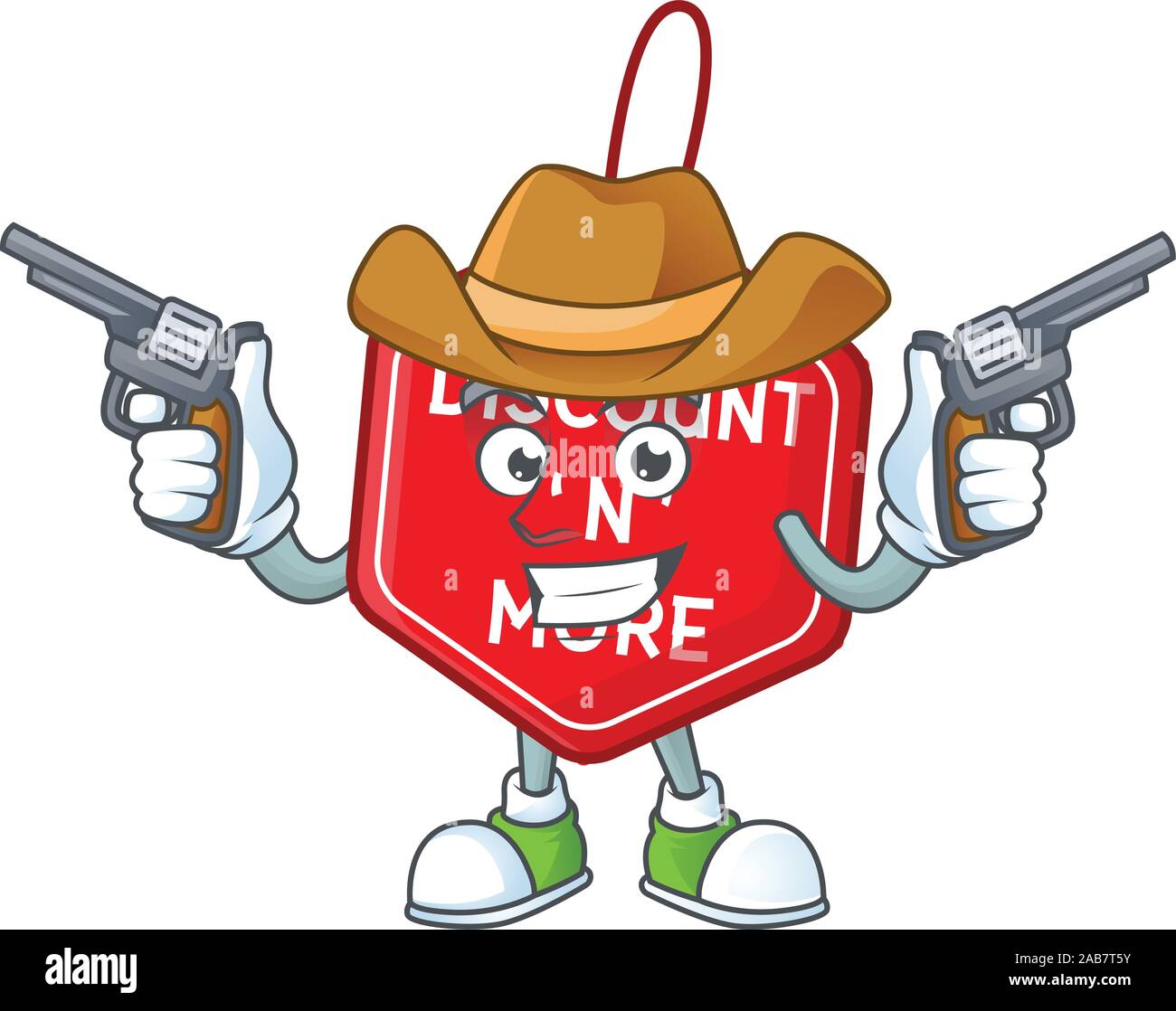 Weihnachten Rabatt tag cartoon Charakter als ein Cowboy holding Guns Stock Vektor