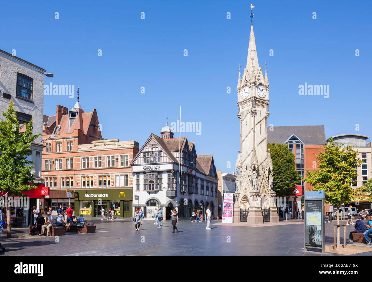 Viktorianische Haymarket Memorial Clock Tower, Stadtzentrum, Leicester, Leicestershire, East Midlands, England, Großbritannien, Europa Stockfoto