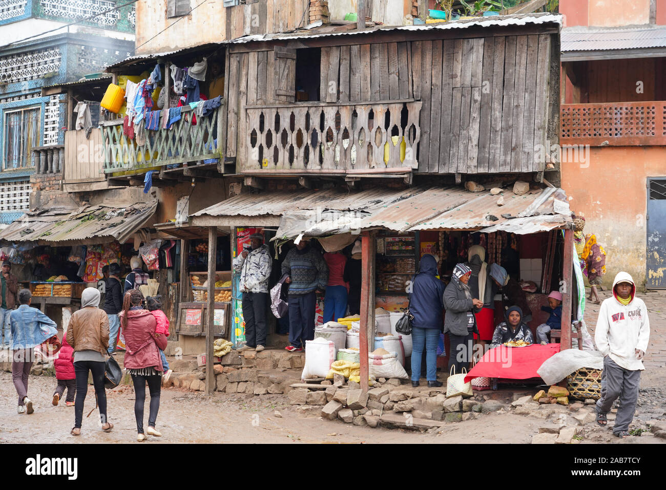 Tägliche Markt an der Ambozontany, obere Fianarantsoa, ihorombe Region, Südliche Madagaskar, Afrika Stockfoto
