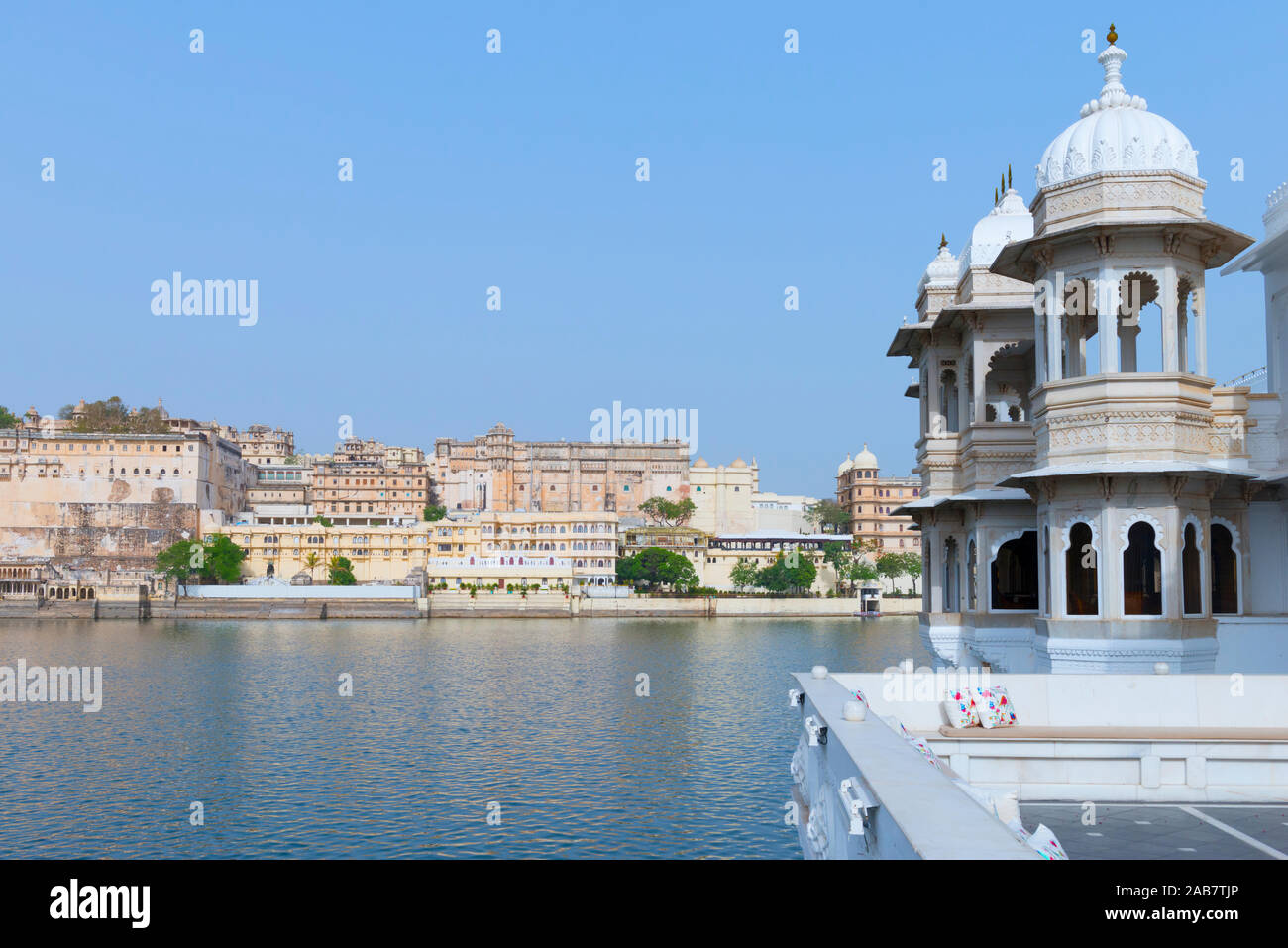 Stadt Schloss und See Pichola, Udaipur, Rajasthan, Indien, Asien Stockfoto