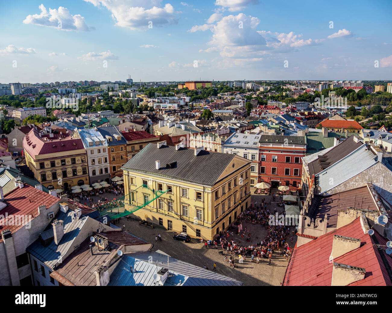 Marktplatz in der Altstadt, Erhöhte Ansicht, Woiwodschaft Lublin, Lublin, Polen, Europa Stockfoto