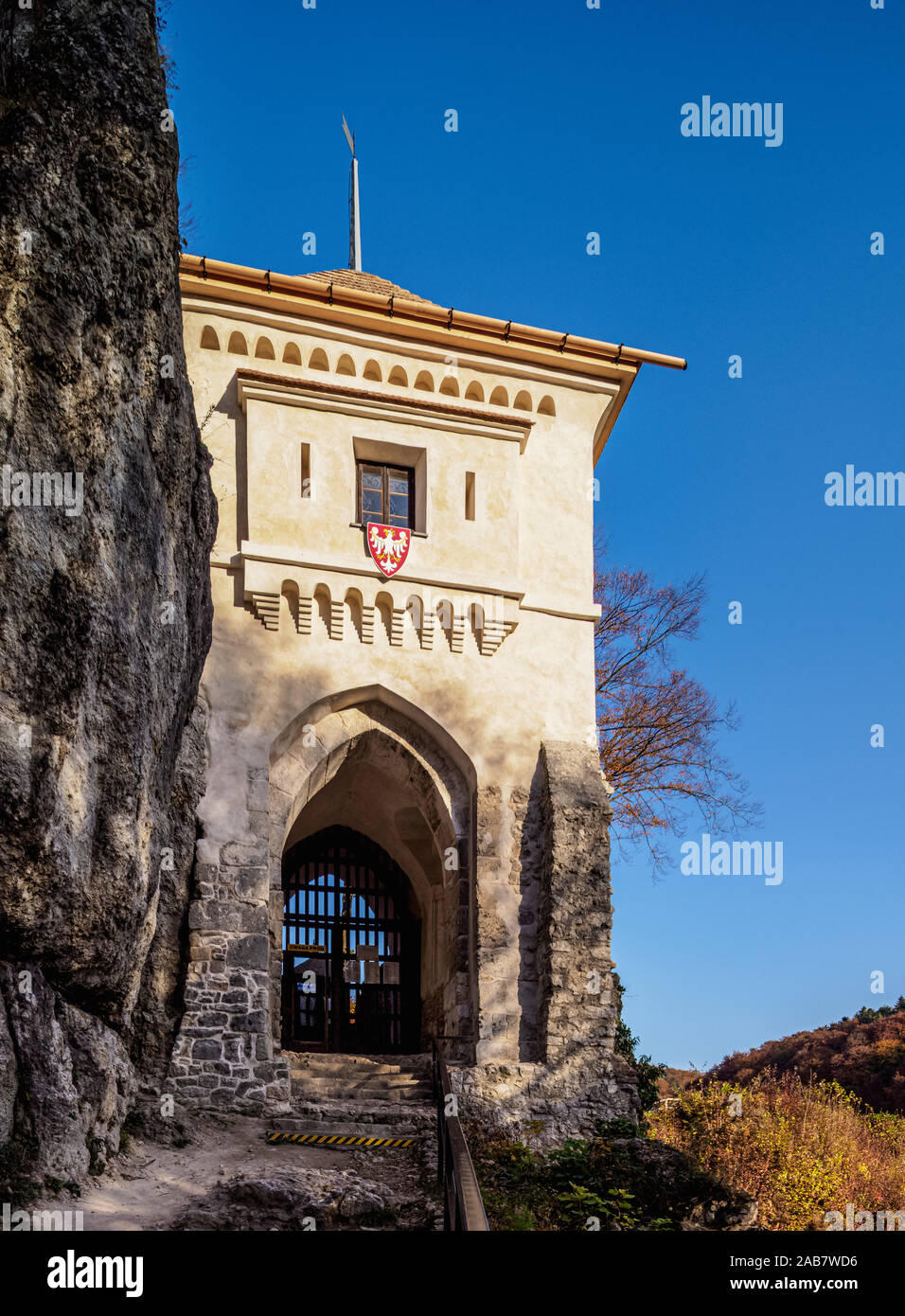 Ojcow Schloss, Spuren der Adler' Nester, Krakow-Czestochowa Upland (Polnische Jura), Woiwodschaft Kleinpolen, Polen, Europa Stockfoto