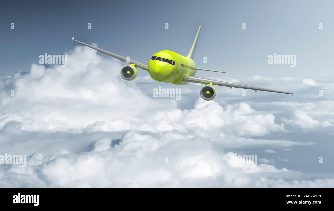 Ein buntes Flugzeug in der Luft Stockfoto